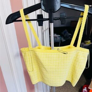 Zara Bright Yellow Textured Cropped Tank Top
